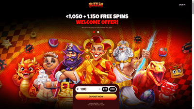 Huzzlin Casino logo og norsk casino-bakgrunn
