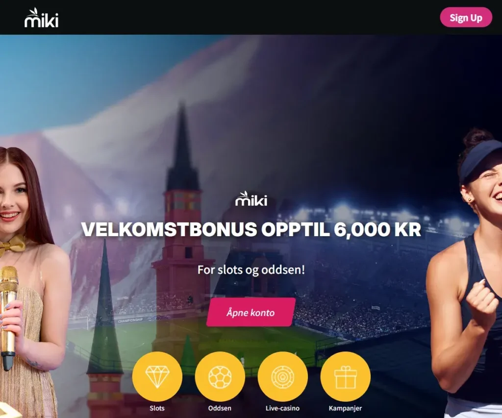 Miki Casino registreringsside med gratis casino bonus 100 kr