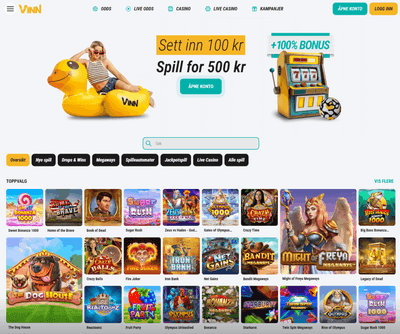 Vinn Casino – skjermbilde fra nettsiden