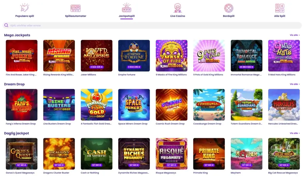 Wildzy casino forside med gratis casino bonus og spillutvalg