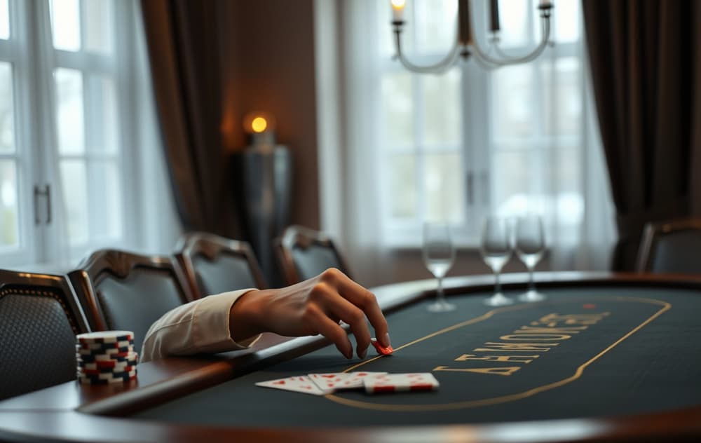 Blackjack-bord med kort og sjetonger